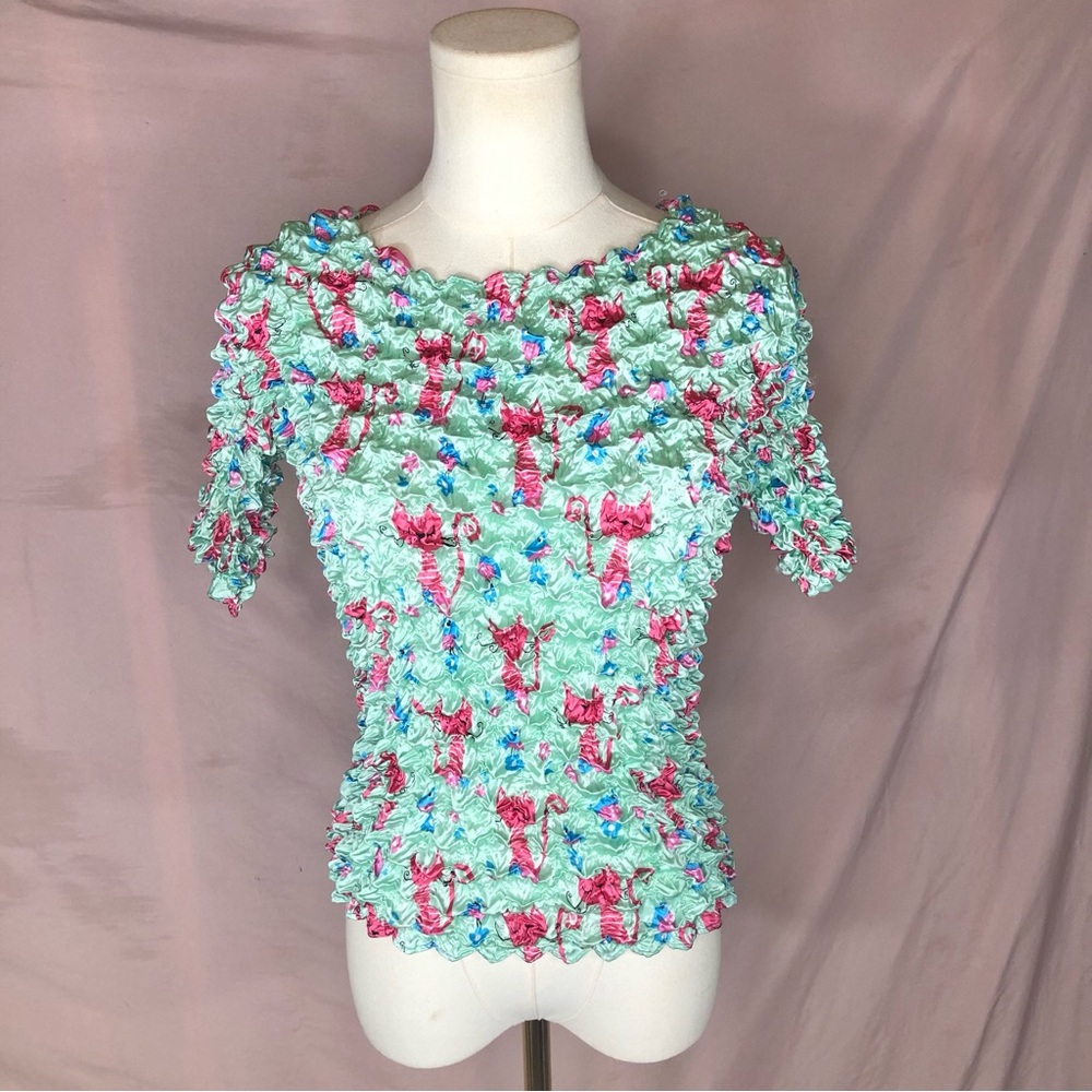 Pink Cat Queen Turquoise Stretch Top Size Small Medium Large